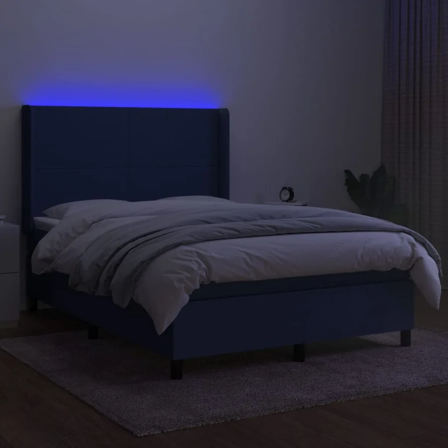 Sommier à lattes de lit matelas et LED Bleu 140x200 cm Tissu - 3
