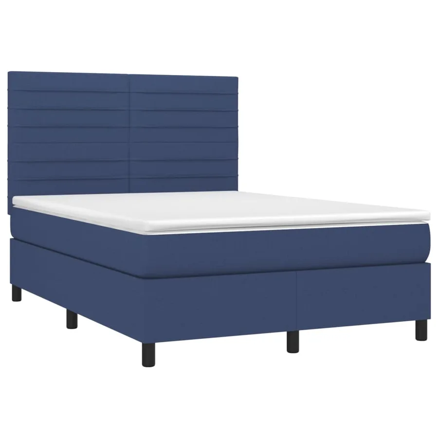 Sommier à lattes de lit et matelas et LED Bleu 140x200 cm Tissu - 3