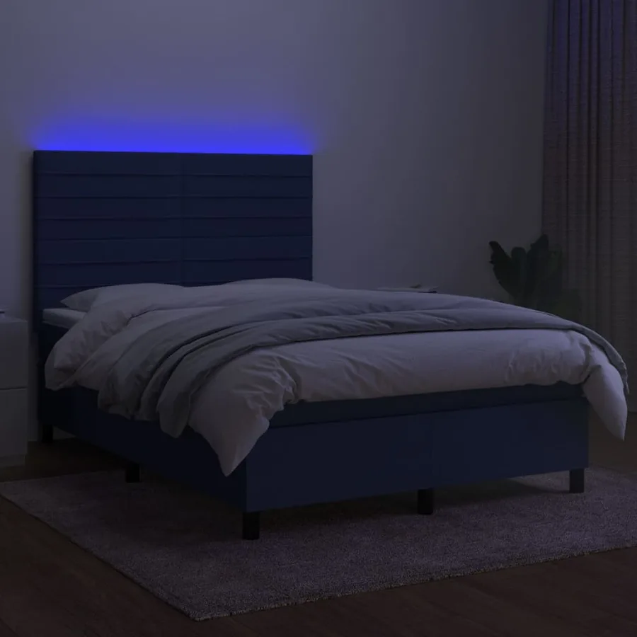 Sommier à lattes de lit et matelas et LED Bleu 140x200 cm Tissu - 4