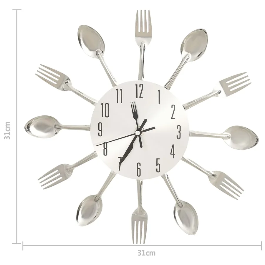Horloge murale et cuillère et fourchette Argenté 31cm Aluminium - 5