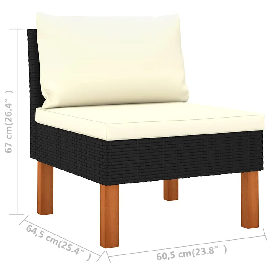 Salon de jardin 6 pcs avec coussins Résine tressée Noir - 9