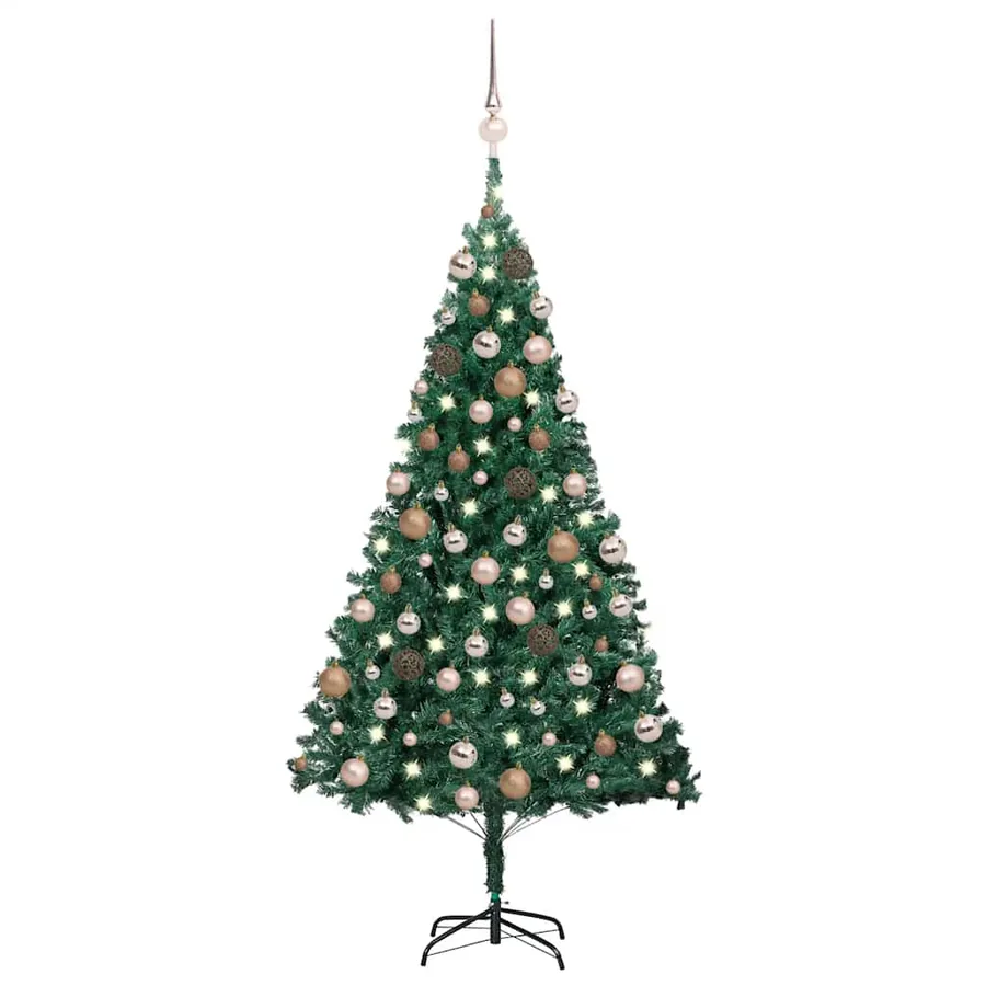 Arbre de Noël artificiel pré-éclairé et boules vert 150 cm PVC