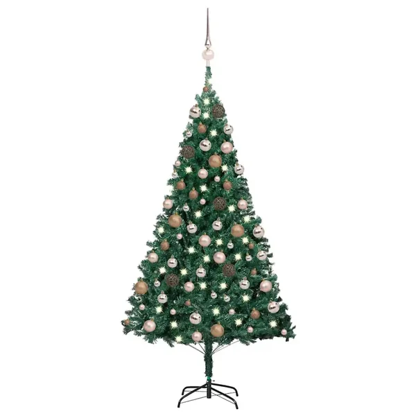 Arbre de Noël artificiel pré-éclairé et boules vert 150 cm PVC