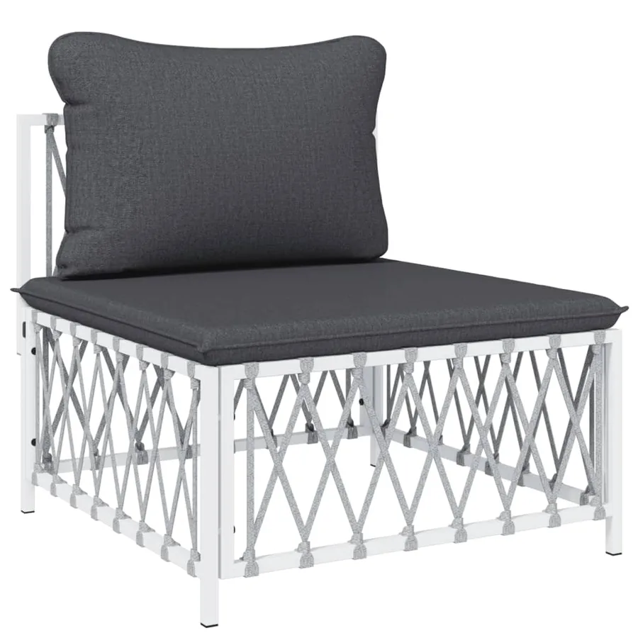Salon de jardin avec coussins 5 pcs blanc acier - 4