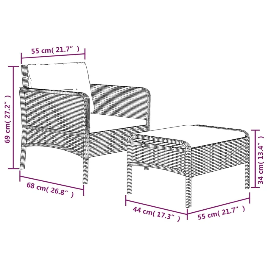 Salon de jardin 2 pcs avec coussins Gris Résine tressée - 8
