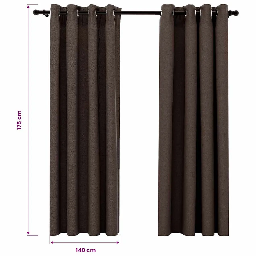 Rideaux occultants Aspect lin avec œillets 2pcs Taupe 140x175cm - 6
