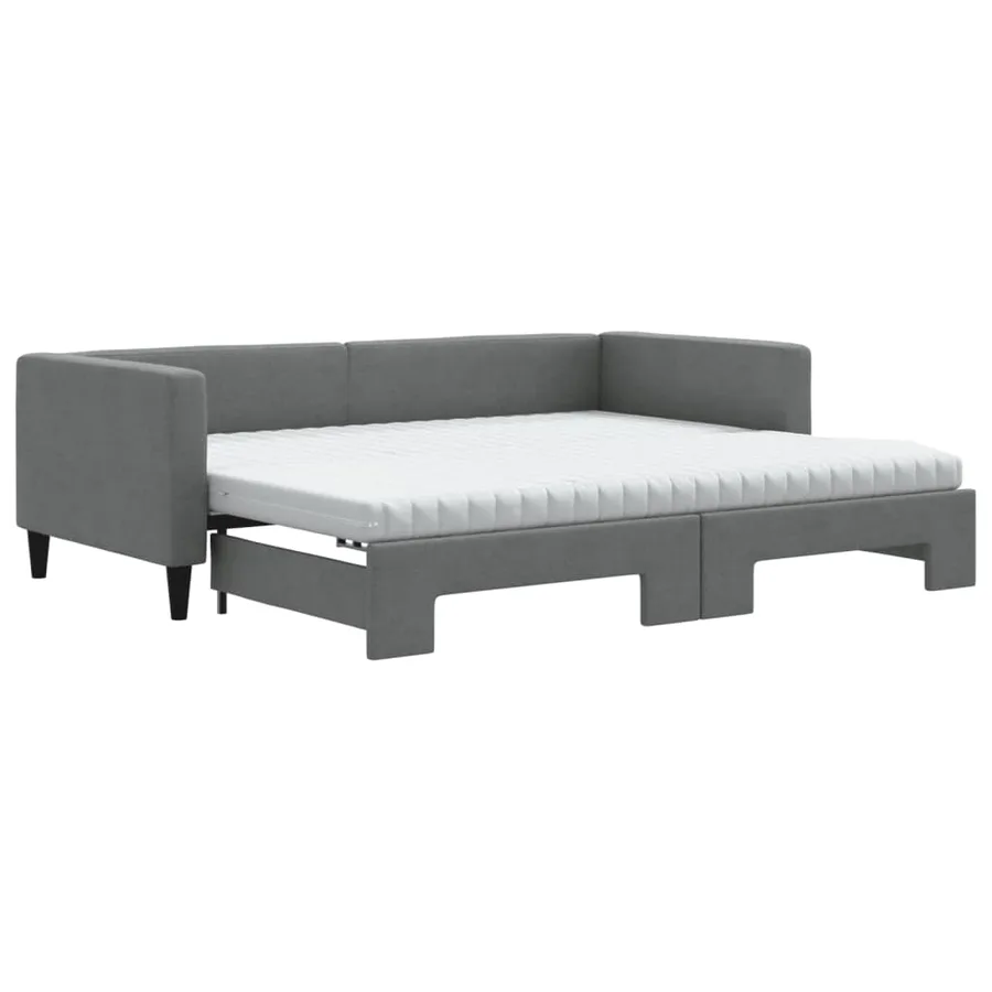 Lit de jour avec gigogne et matelas gris foncé 90x200 cm tissu - 2
