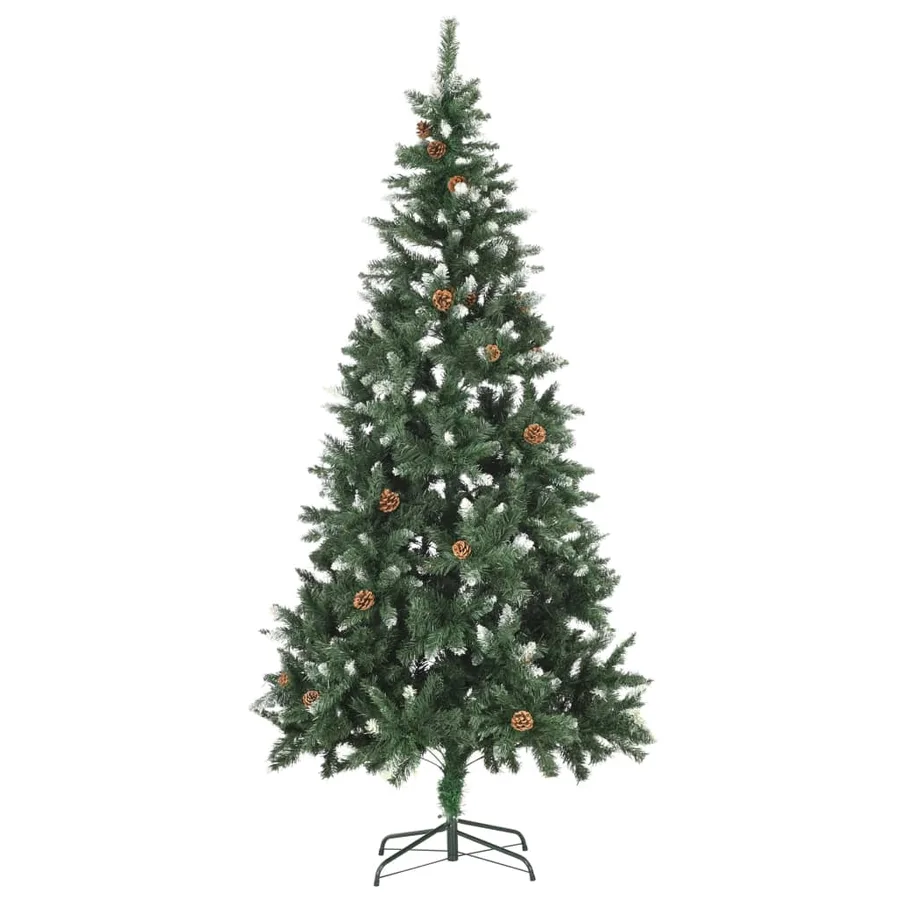 Sapin de Noël avec pommes de pin et paillettes blanches 210 cm - 2