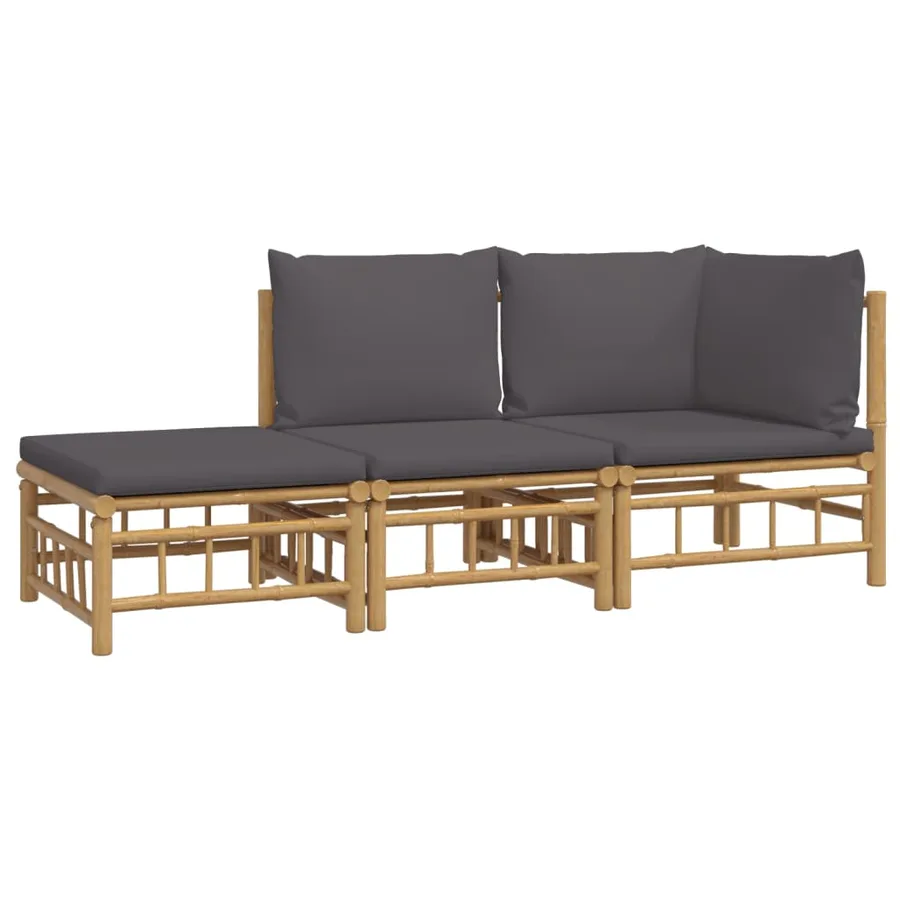 Salon de jardin 3 pcs avec coussins gris foncé bambou - 3