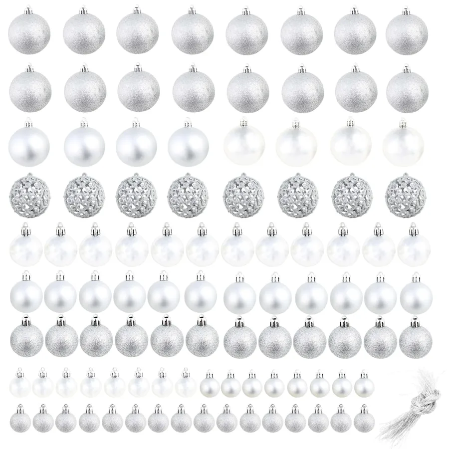 Ensemble de boules de Noël 100 pcs 3/4/6 cm Argenté - 2