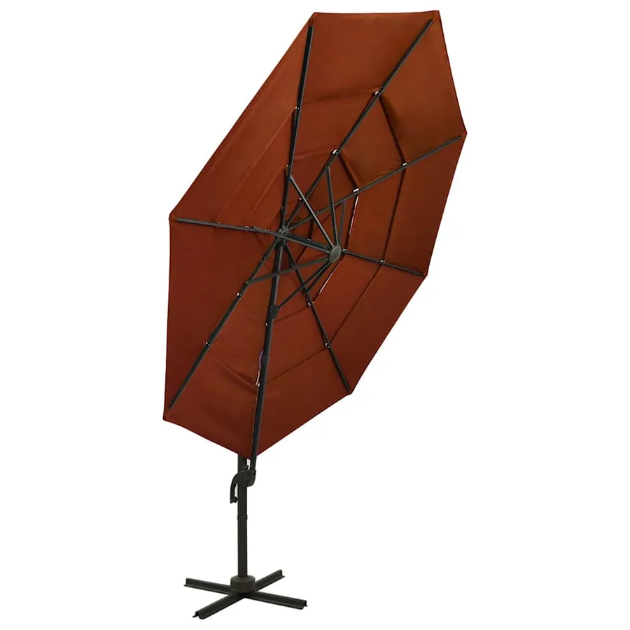 Parasol de jardin à 4 niveaux avec mât en aluminium terre cuite - 3