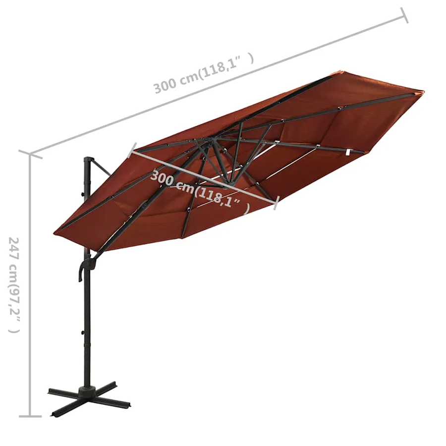 Parasol de jardin à 4 niveaux avec mât en aluminium terre cuite - 8