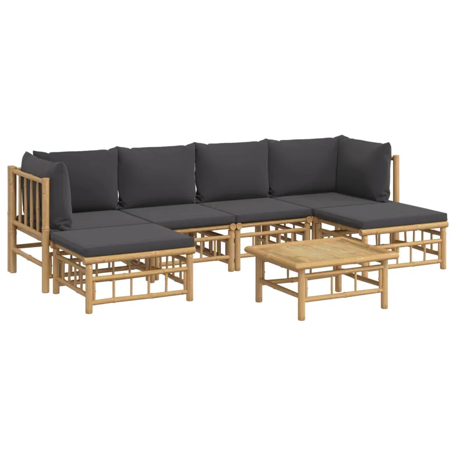 Salon de jardin 7 pcs avec coussins gris foncé bambou - 3