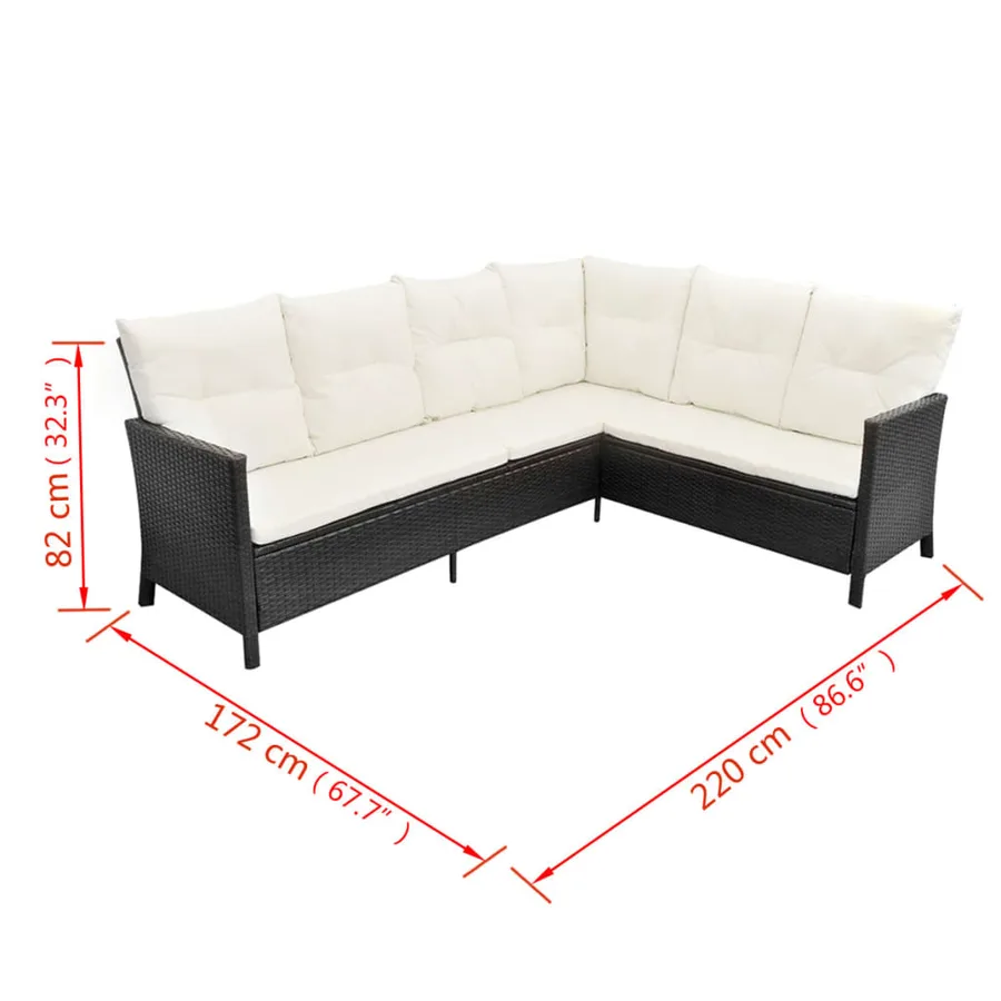 Salon de jardin 4 pcs avec coussins Résine tressée Noir - 10