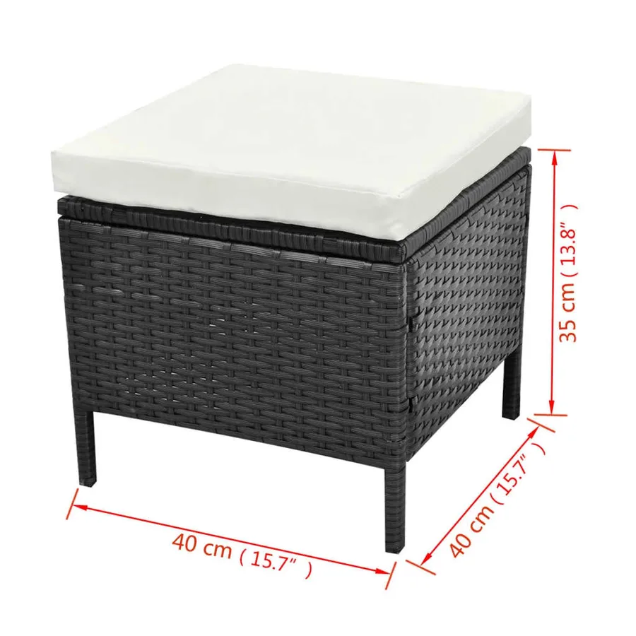 Salon de jardin 4 pcs avec coussins Résine tressée Noir - 12