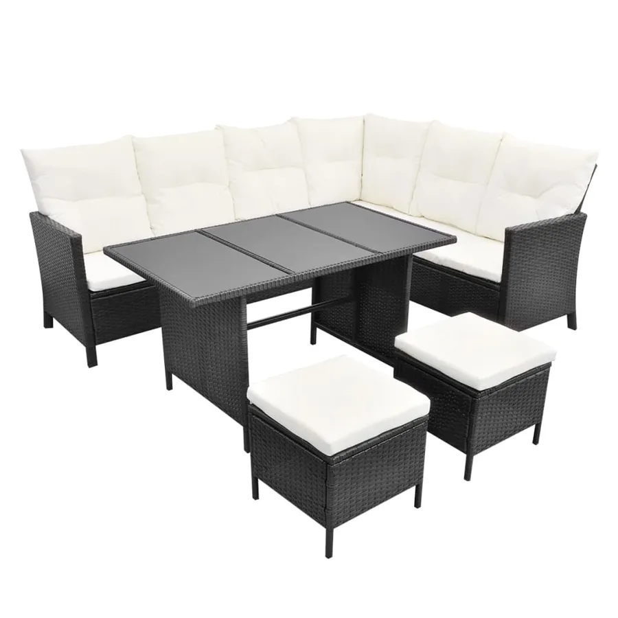 Salon de jardin 4 pcs avec coussins Résine tressée Noir - 2