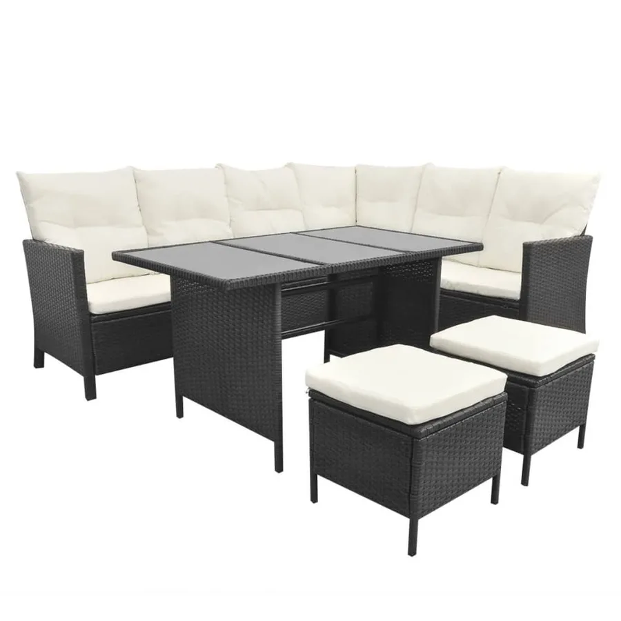Salon de jardin 4 pcs avec coussins Résine tressée Noir - 3