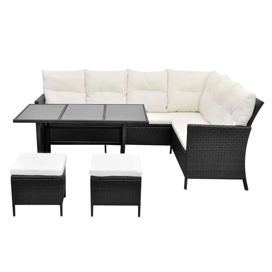 Salon de jardin 4 pcs avec coussins Résine tressée Noir - 4