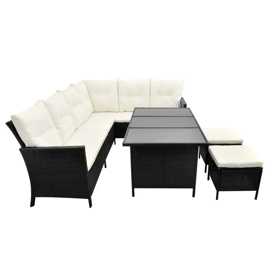 Salon de jardin 4 pcs avec coussins Résine tressée Noir - 5