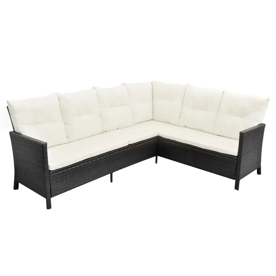 Salon de jardin 4 pcs avec coussins Résine tressée Noir - 6