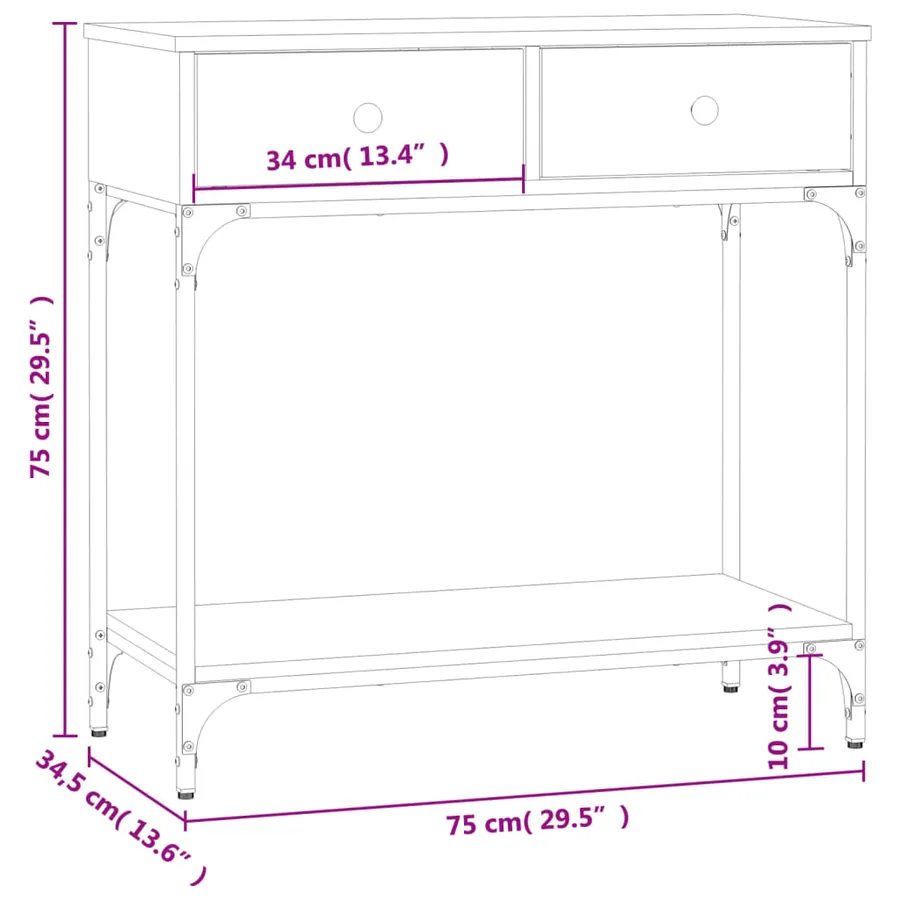 Table console chêne sonoma 75x34,5x75 cm bois d'ingénierie - 11