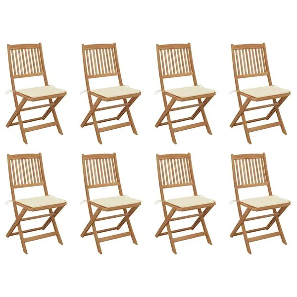 Chaises pliables d'extérieur et coussins lot de 8 Bois d'acacia