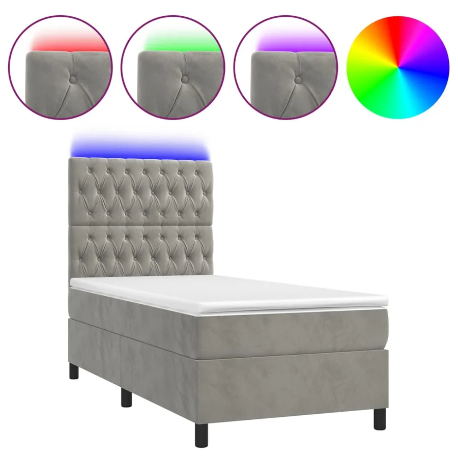 Sommier à lattes de lit et matelas et LED Gris clair 80x200 cm - 2