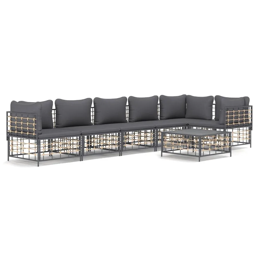 Salon de jardin 7 pcs avec coussins anthracite résine tressée - 2