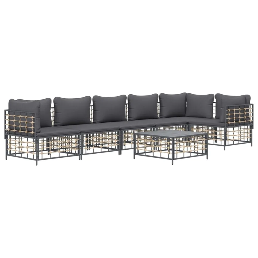 Salon de jardin 7 pcs avec coussins anthracite résine tressée - 3