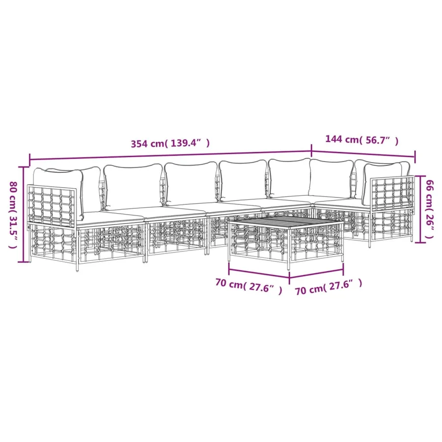 Salon de jardin 7 pcs avec coussins anthracite résine tressée - 9