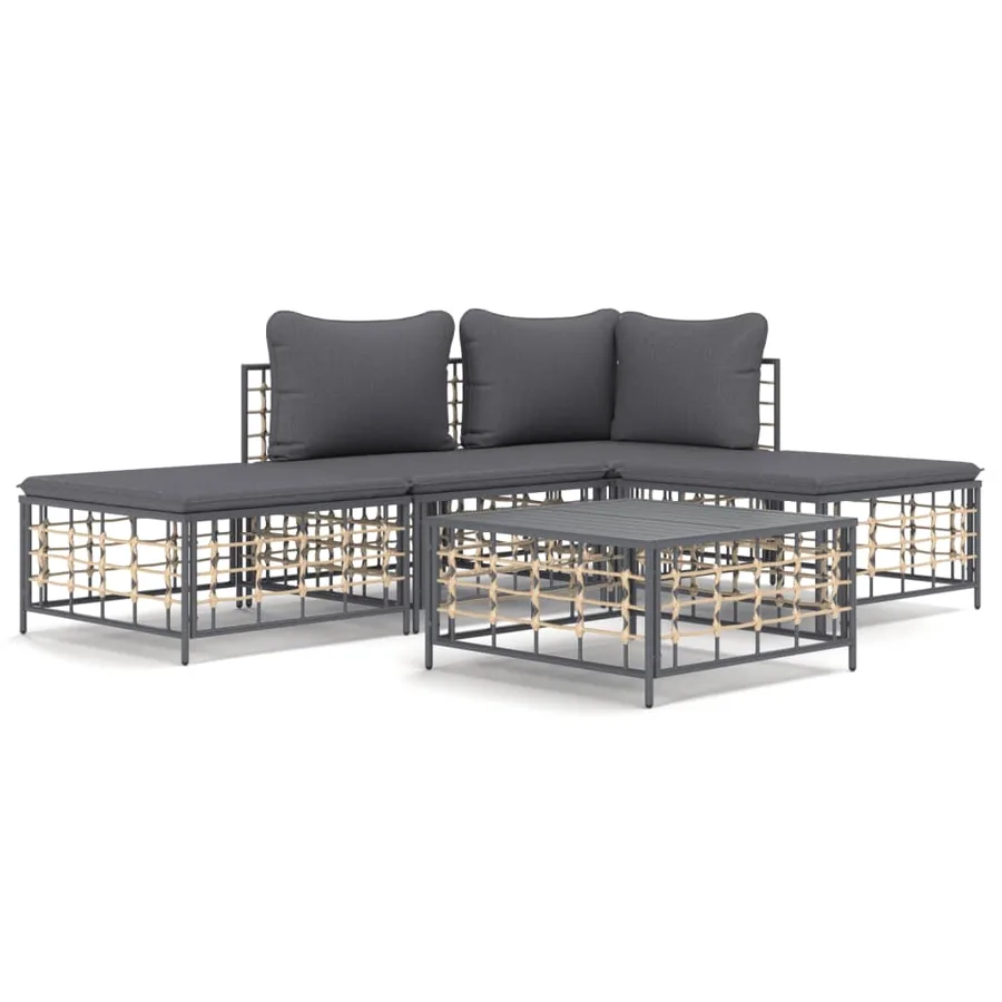 Salon de jardin 5 pcs avec coussins anthracite résine tressée - 2
