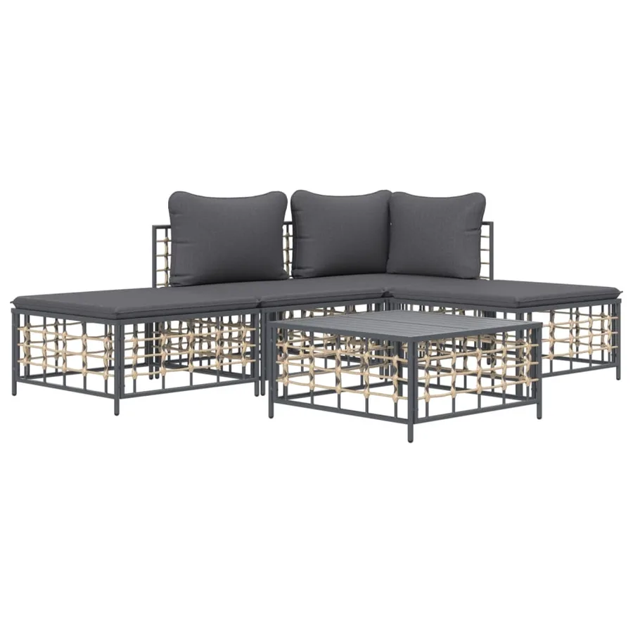 Salon de jardin 5 pcs avec coussins anthracite résine tressée - 3