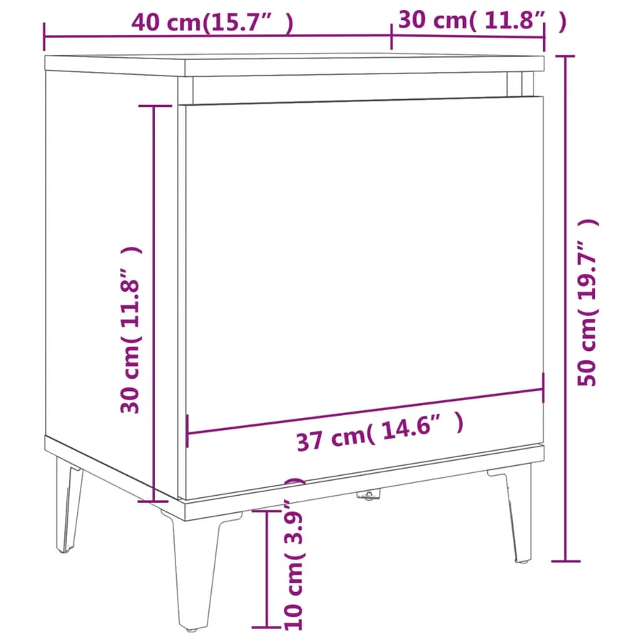 Tables de chevet avec pieds en métal blanc 40x30x50 cm - 9