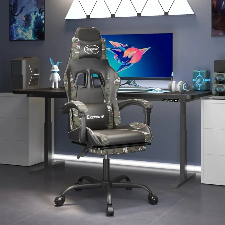 Chaise de jeu avec repose-pied Noir et camouflage Similicuir