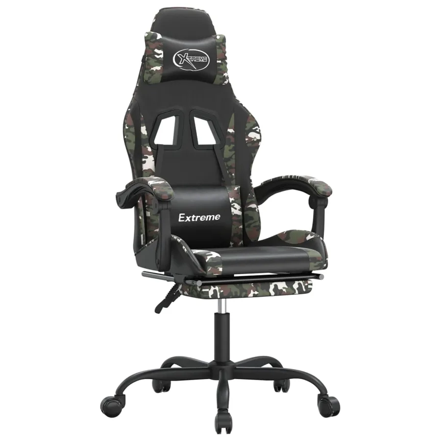 Chaise de jeu avec repose-pied Noir et camouflage Similicuir - 2