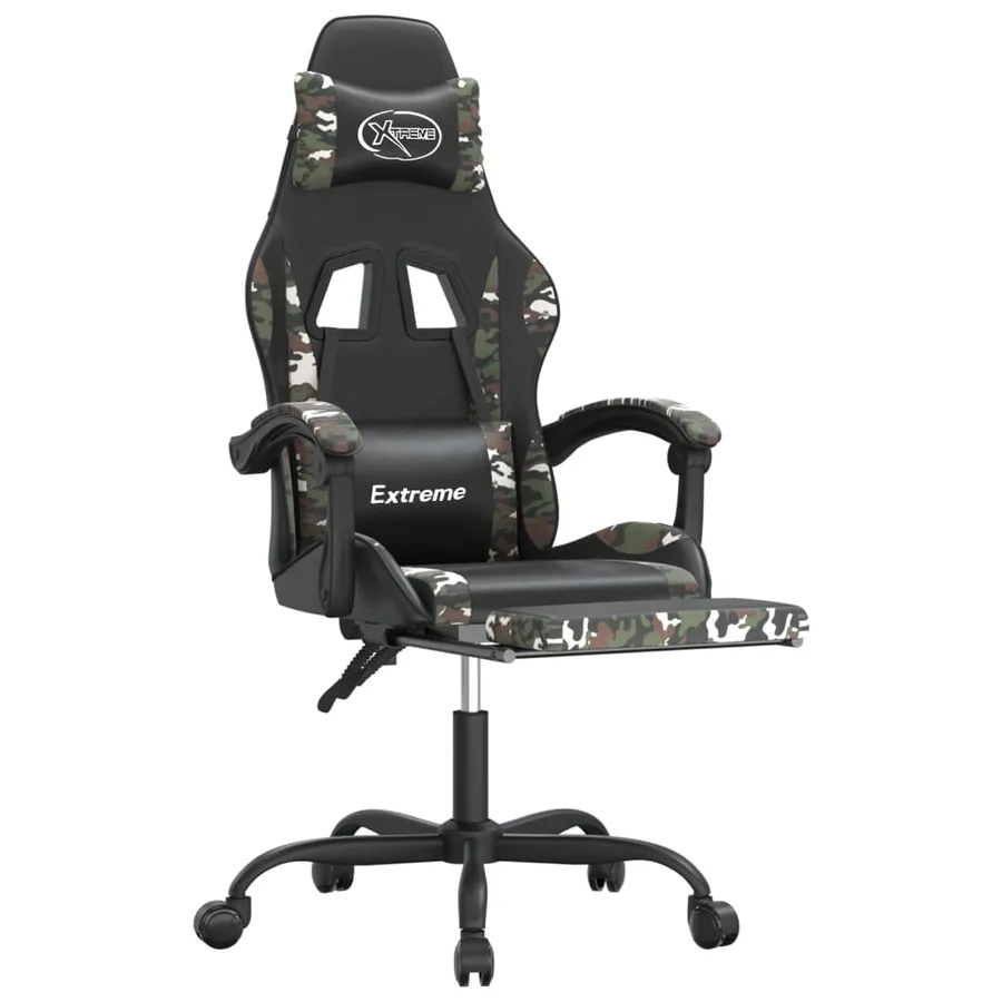 Chaise de jeu avec repose-pied Noir et camouflage Similicuir - 6