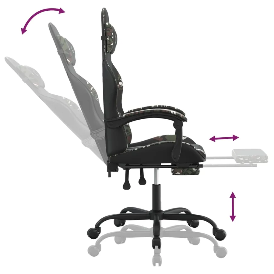 Chaise de jeu avec repose-pied Noir et camouflage Similicuir - 7