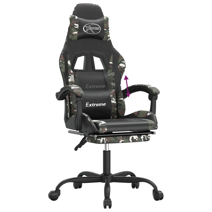 Chaise de jeu avec repose-pied Noir et camouflage Similicuir - 8
