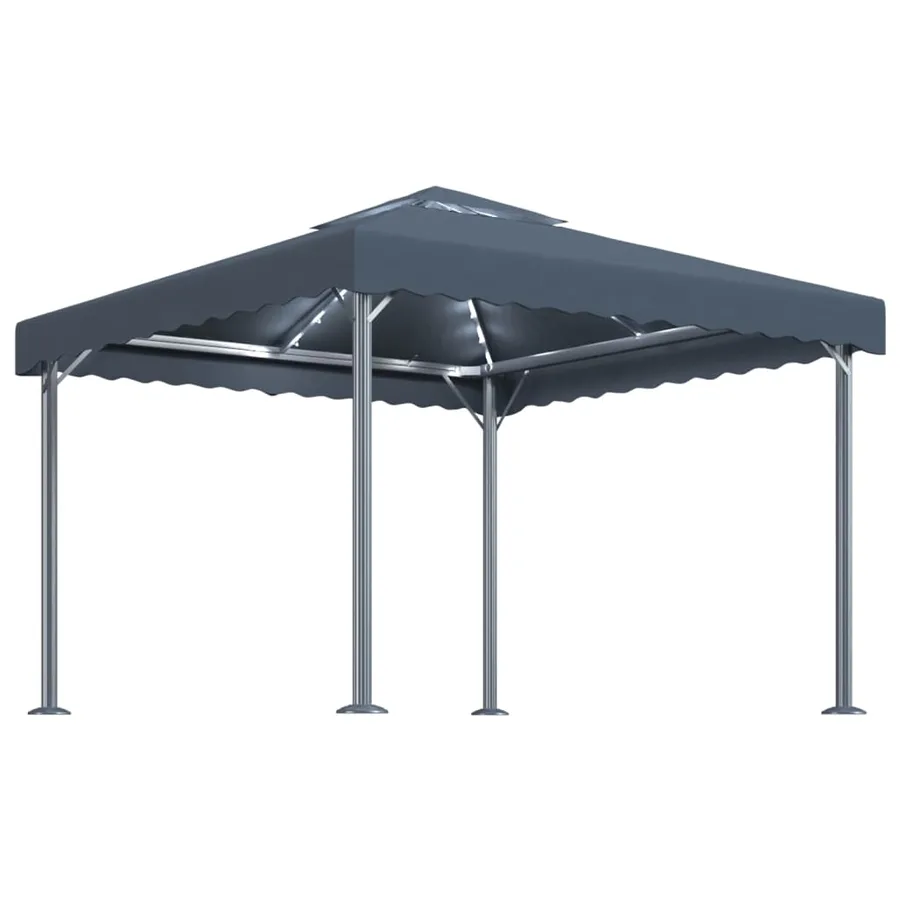 Tonnelle avec guirlande lumineuse LED 300x300 cm Anthracite - 2