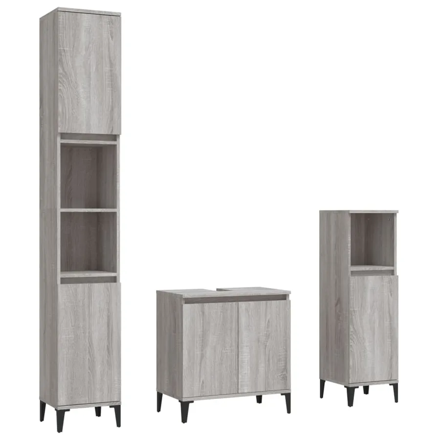 Ensemble de meubles de salle de bain 3 pcs Sonoma gris - 2