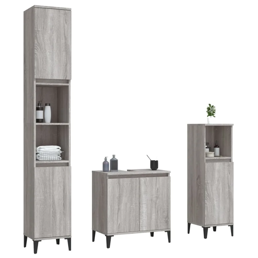 Ensemble de meubles de salle de bain 3 pcs Sonoma gris - 3