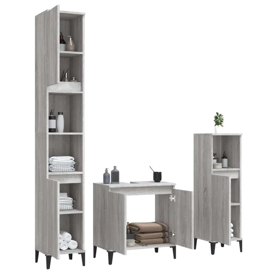 Ensemble de meubles de salle de bain 3 pcs Sonoma gris - 4