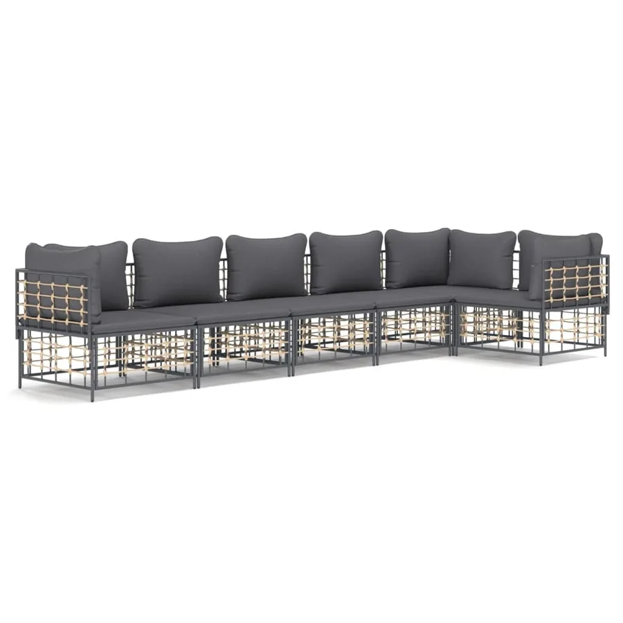 Salon de jardin 6 pcs avec coussins anthracite résine tressée - 2