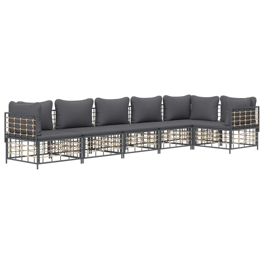 Salon de jardin 6 pcs avec coussins anthracite résine tressée - 3