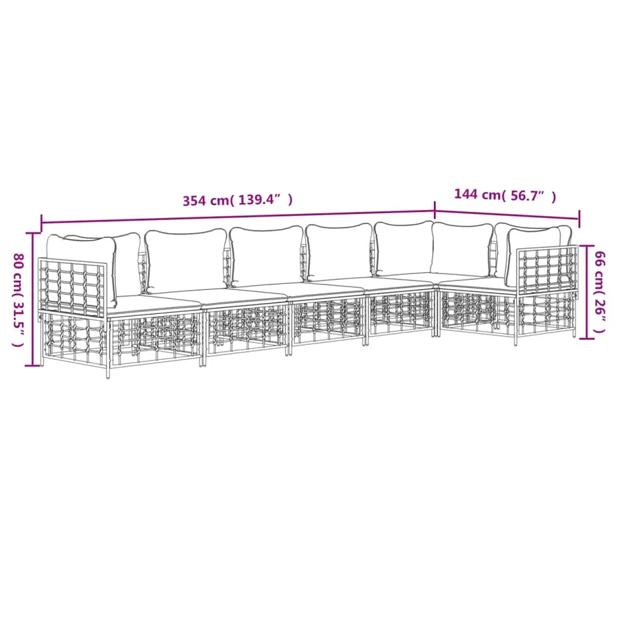 Salon de jardin 6 pcs avec coussins anthracite résine tressée - 8