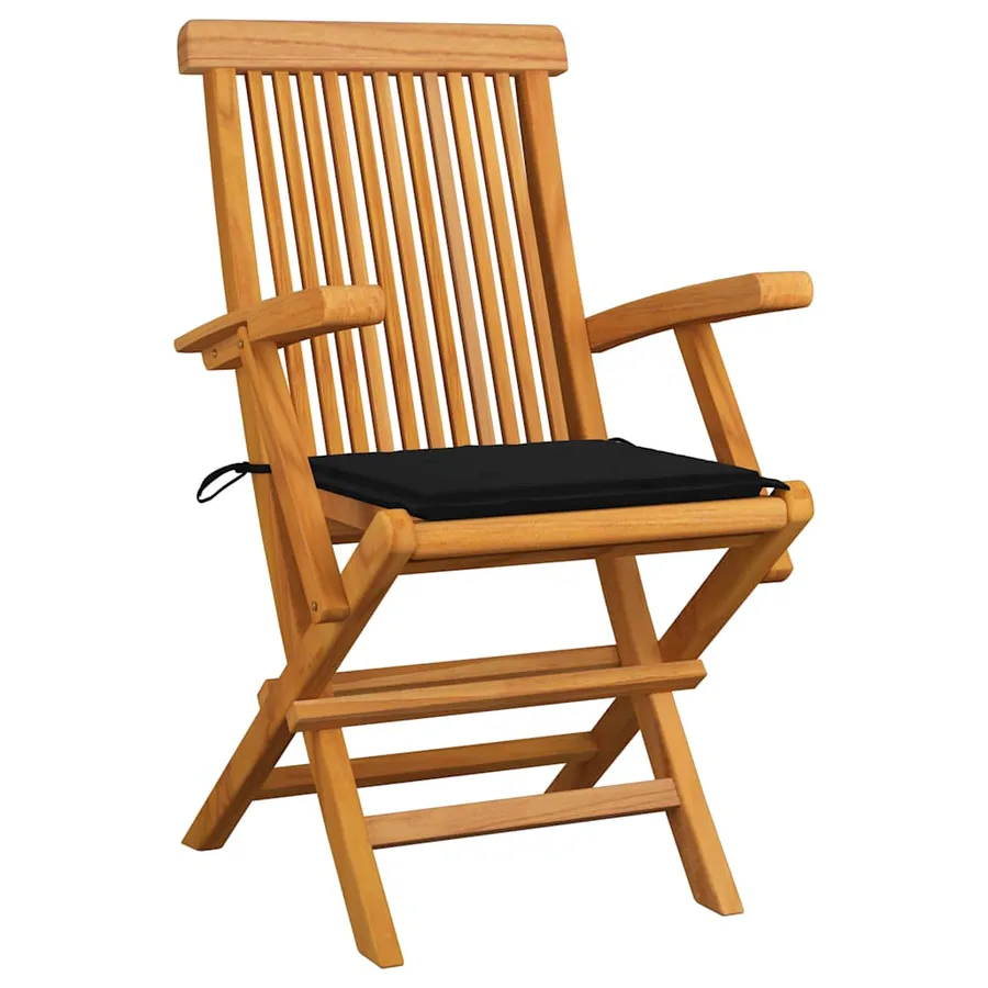 Chaises de jardin et coussins noir lot de 4 Bois de teck massif - 2