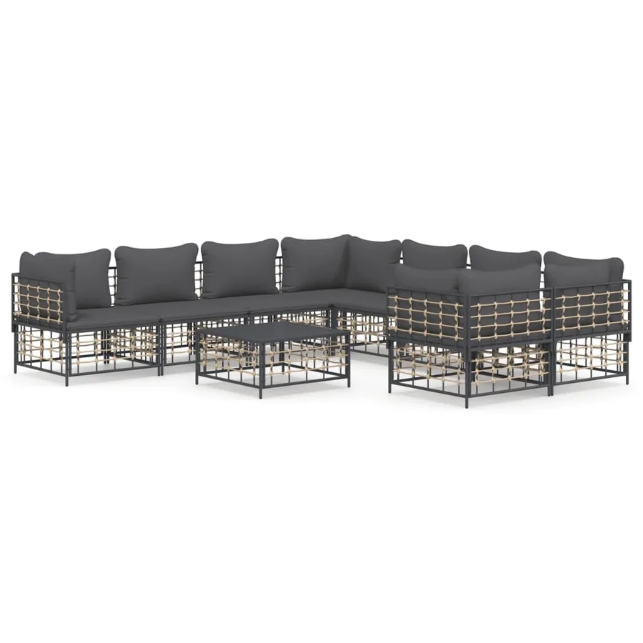 Salon de jardin 9 pcs avec coussins anthracite résine tressée - 2
