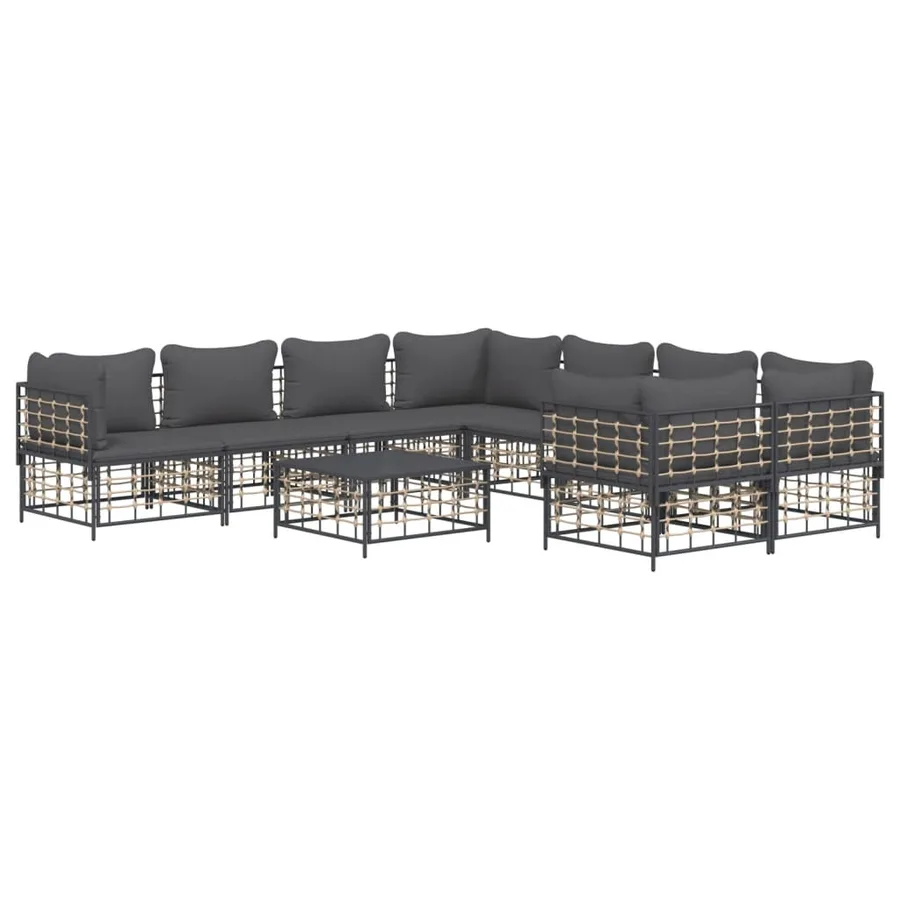 Salon de jardin 9 pcs avec coussins anthracite résine tressée - 3