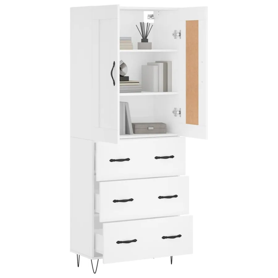Buffet haut Blanc 69,5x34x180 cm Bois d'ingénierie - 3