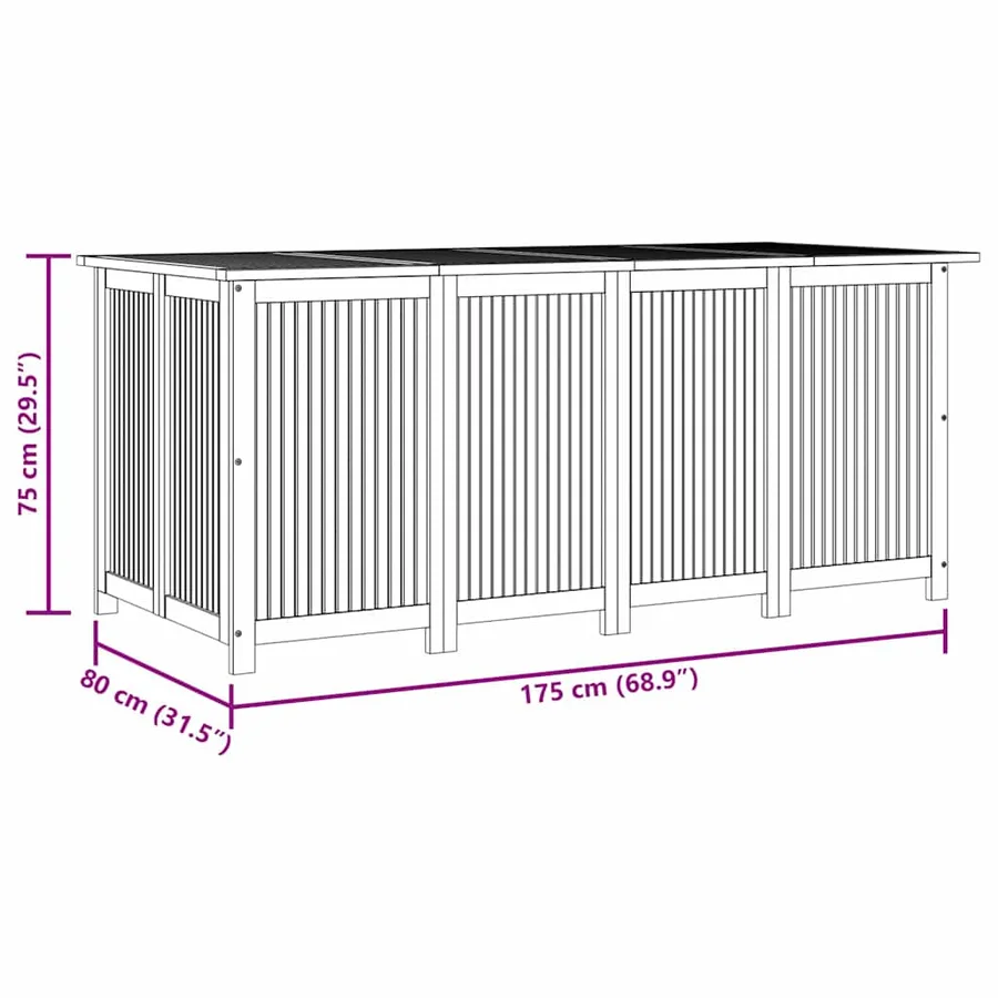 Boîte de rangement de jardin 175x80x75 cm bois massif d'acacia - 11